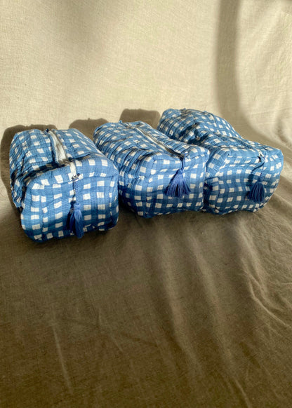 Toilettas set blauw geruit