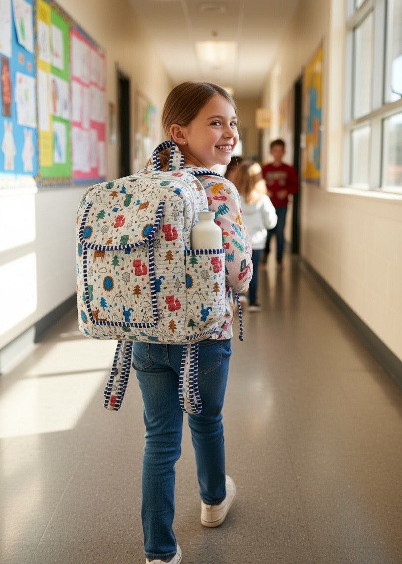 Rugtas basisschool met bos en vos