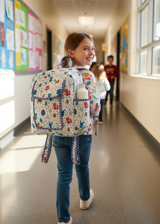 Rugtas basisschool met bos en vos