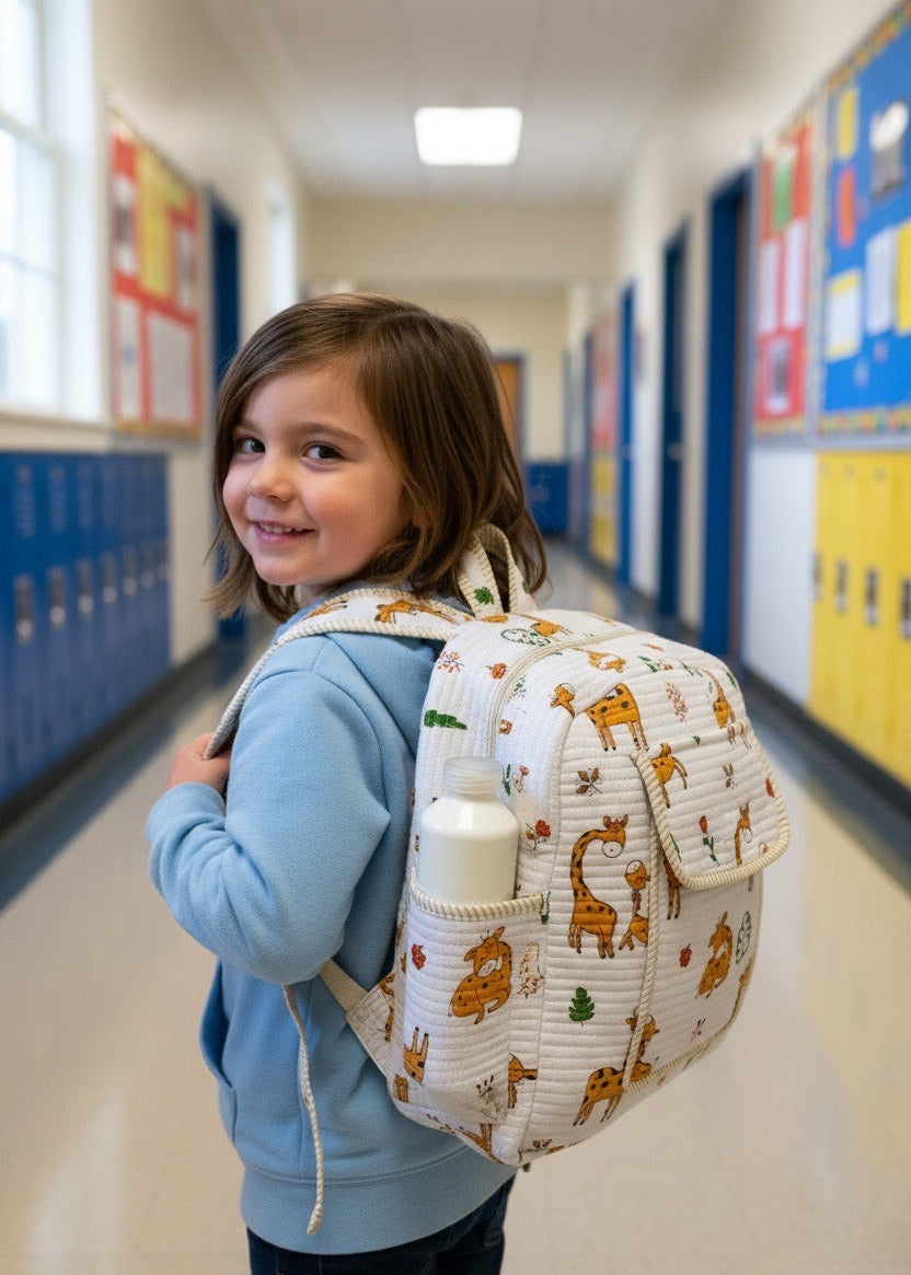 School rugzak kind giraffe oranje/wit