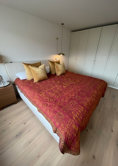 Sprei in Kerst Rood/goud Handgemaakt