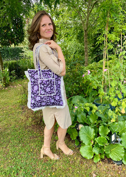 Gewatteerde laptoptas met volant donkerpaars lavendel