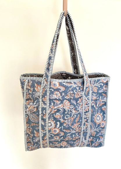 Handgemaakte handtas blue beige