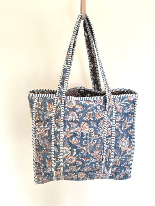 Handgemaakte handtas blue beige