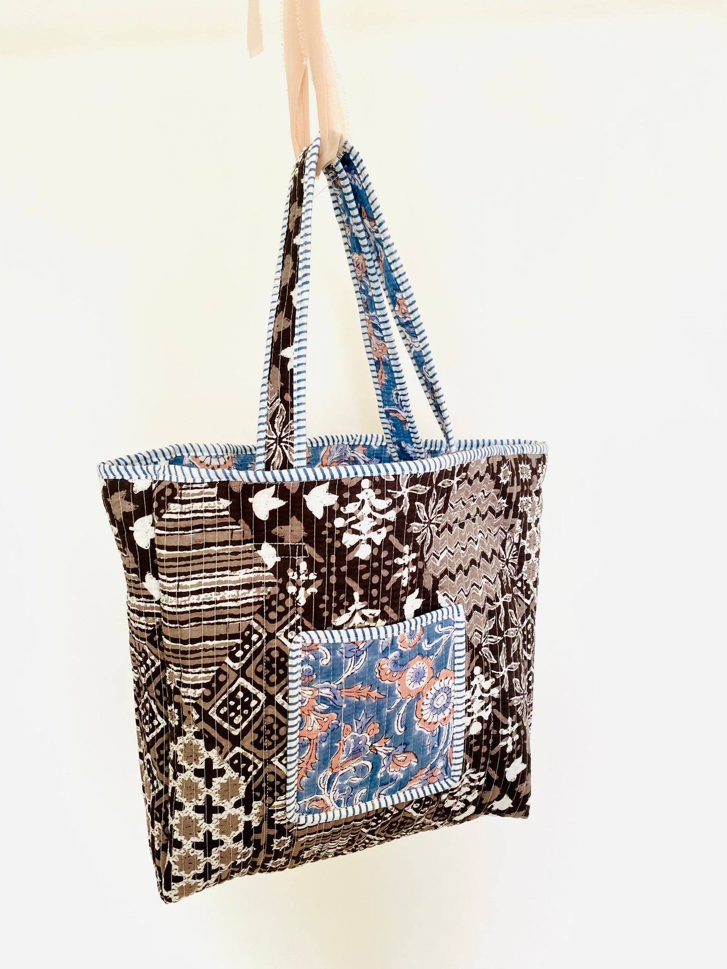 Handgemaakte handtas blue beige