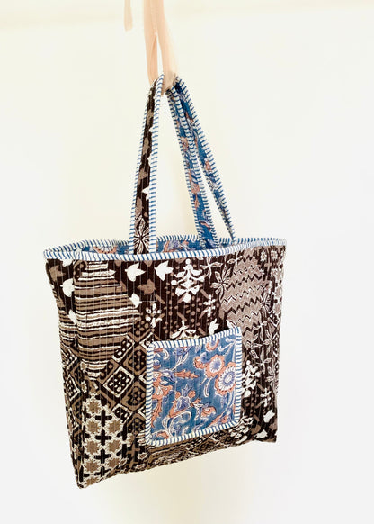 Handgemaakte handtas blue beige