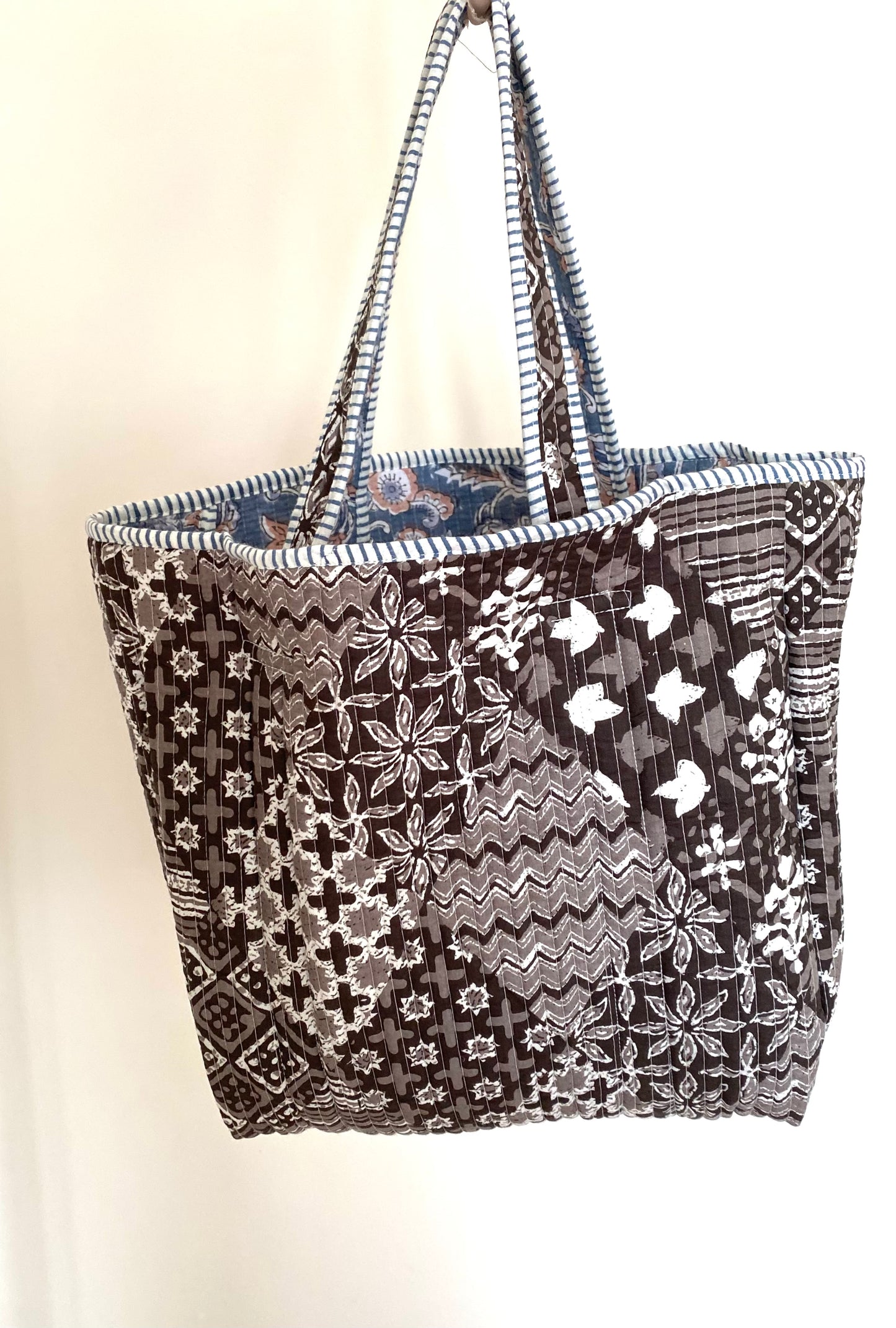 Handgemaakte handtas blue beige