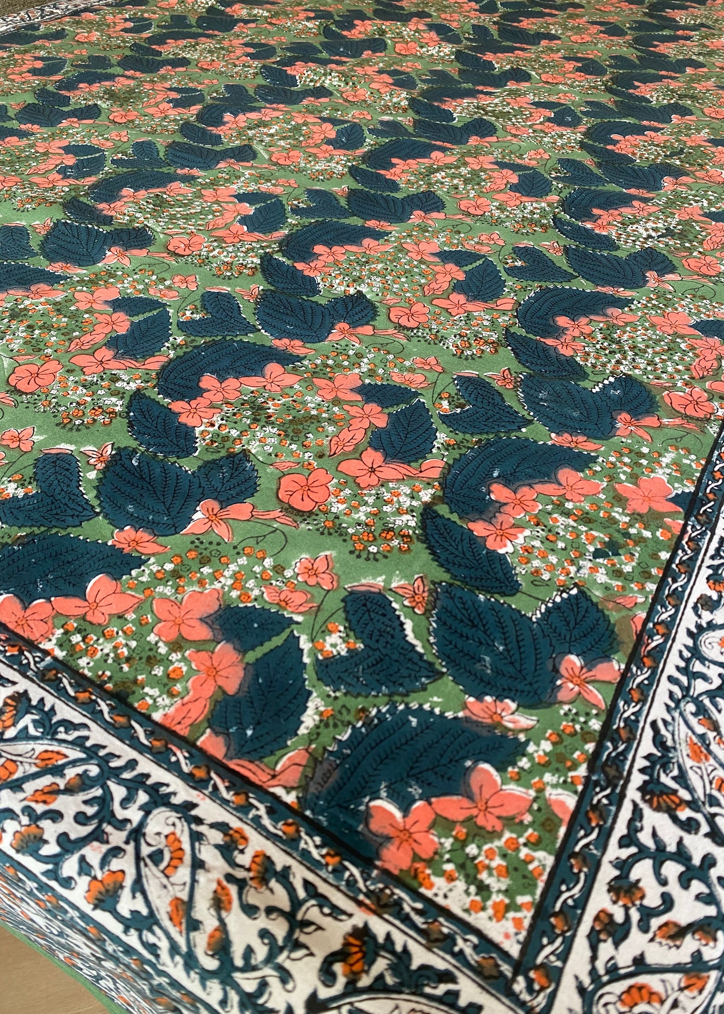 Tafelkleed kerst groen handbestempeld