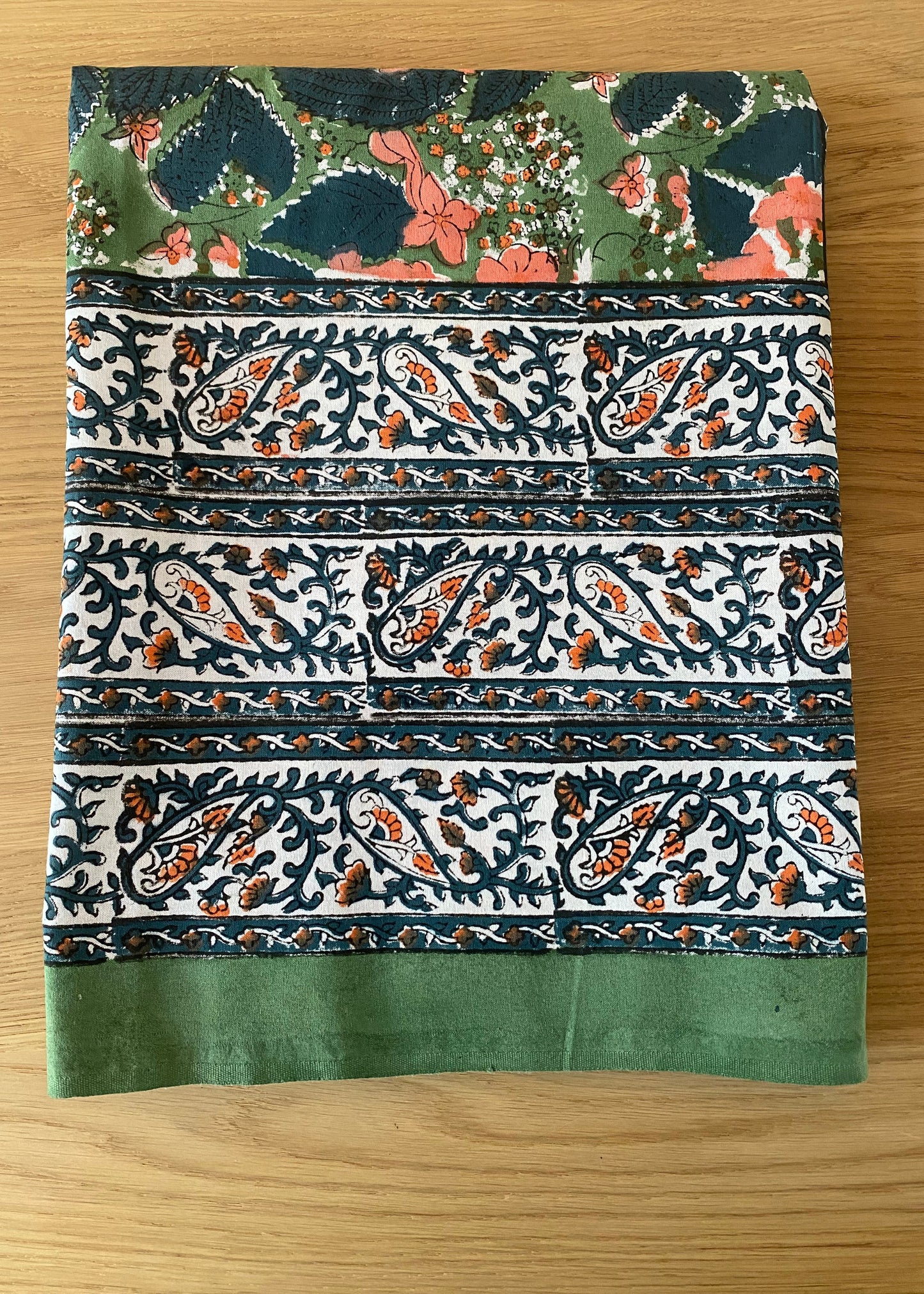 Tafelkleed kerst groen handbestempeld