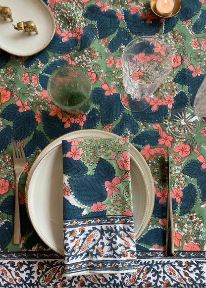 Tafelkleed kerst groen handbestempeld