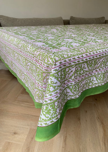 Tafelkleed handbestempeld green floral