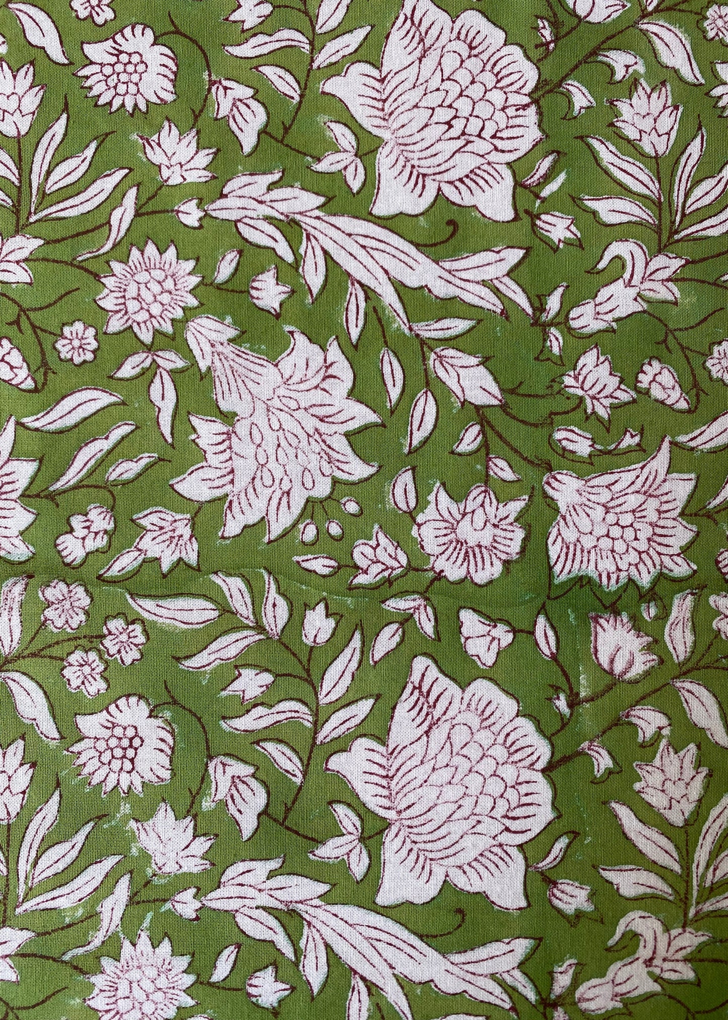 Tafelkleed handbestempeld green floral