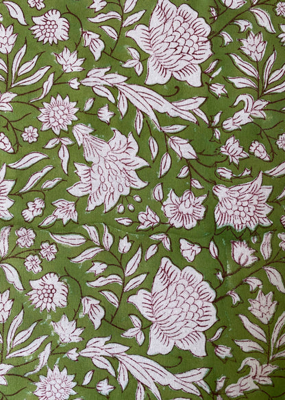 Tafelkleed handbestempeld green floral